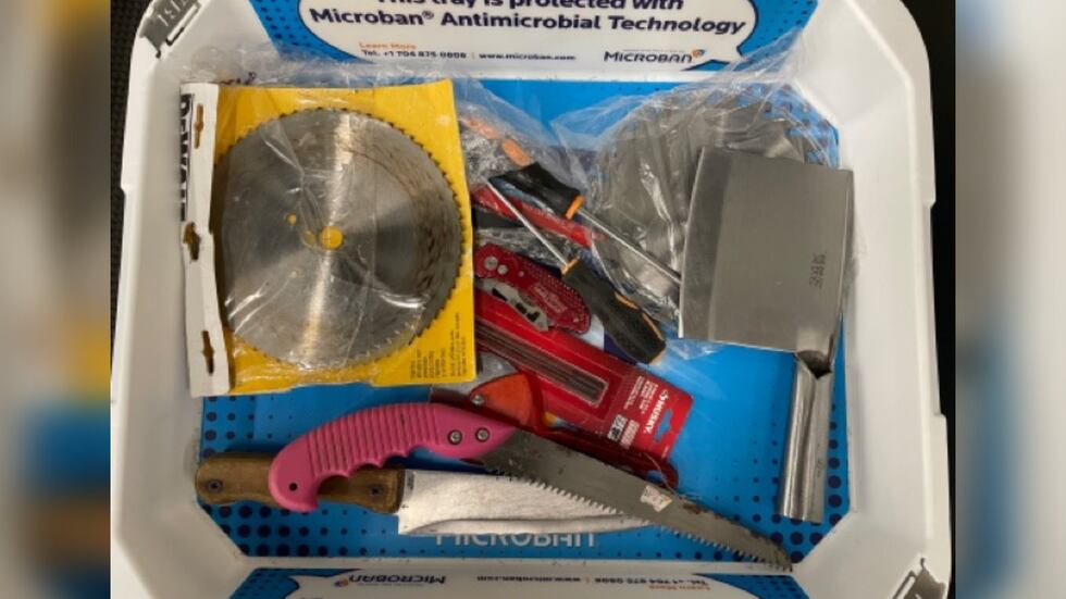 The TSA in the Great Lakes region confiscated a meat cleaver and a saw blade from a...